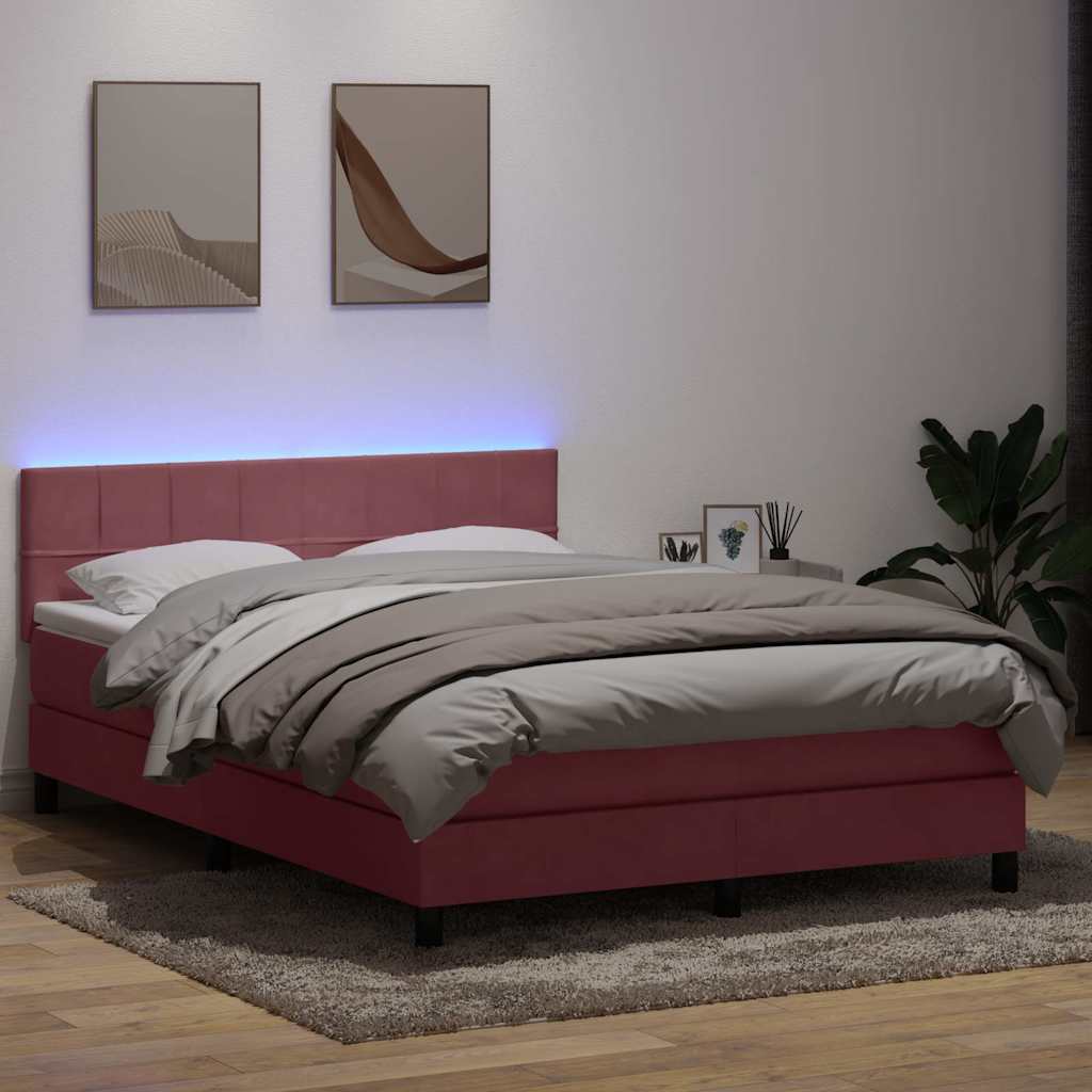 Sommier à lattes de lit avec matelas et LED rose 160x220 cm velours - XIOS