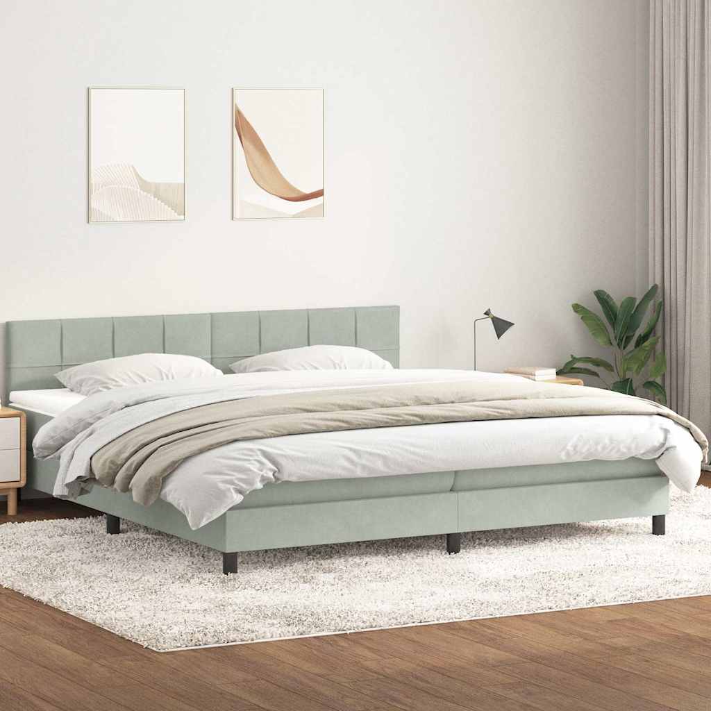 Sommier à lattes de lit et matelas et LED gris clair 180x220cm velours - XIOS