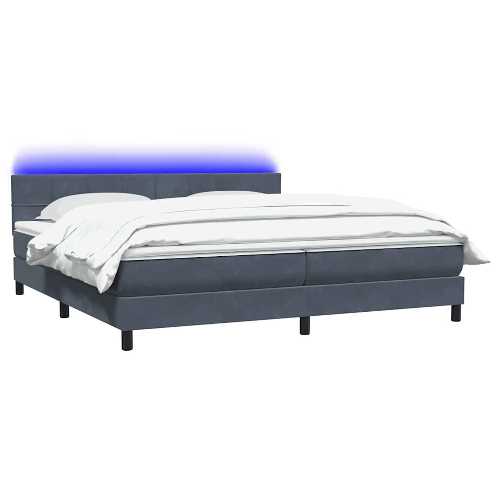 Sommier à lattes de lit et matelas et LED gris foncé 180x220cm velours - XIOS