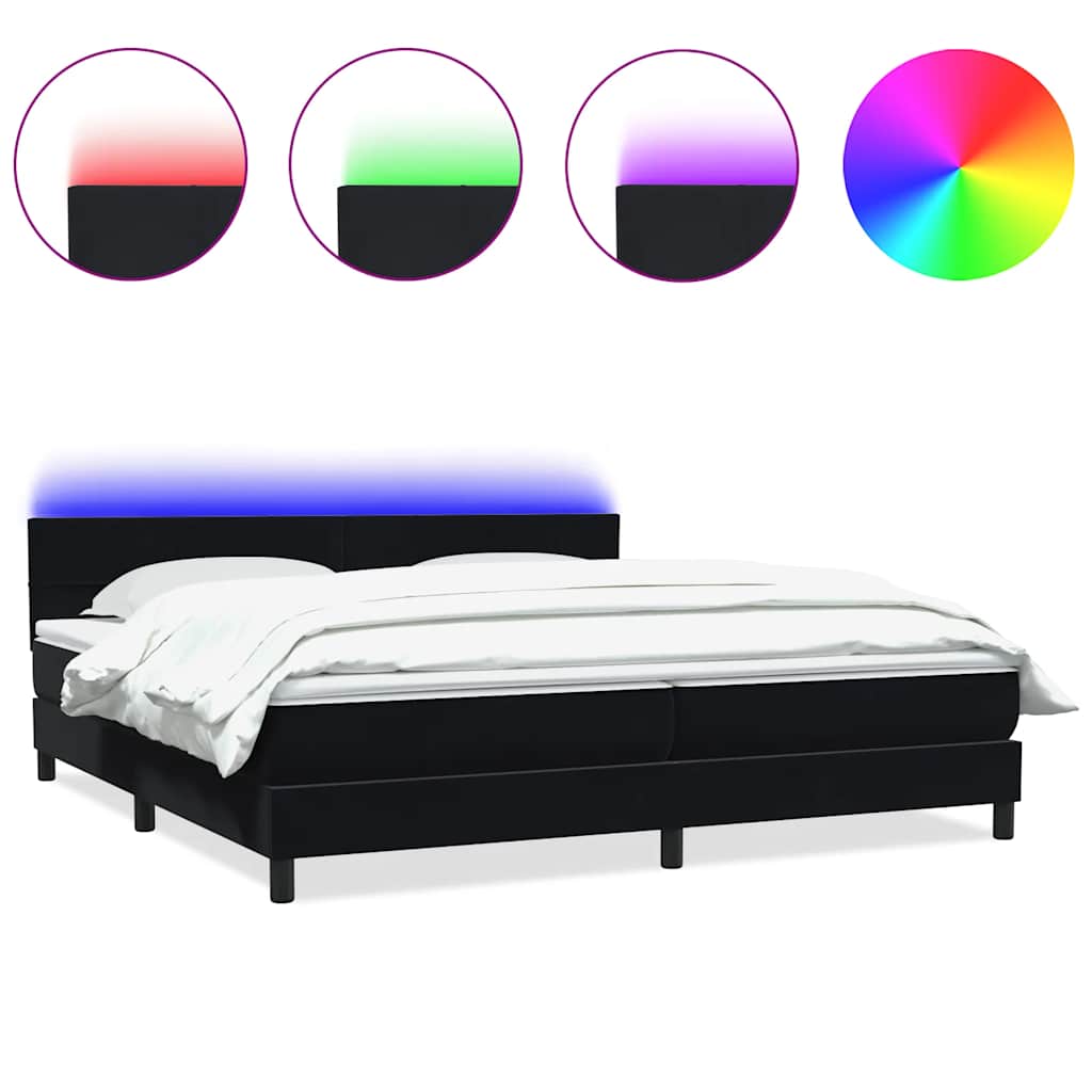 Sommier à lattes de lit avec matelas et LED noir 200x220 cm velours - XIOS