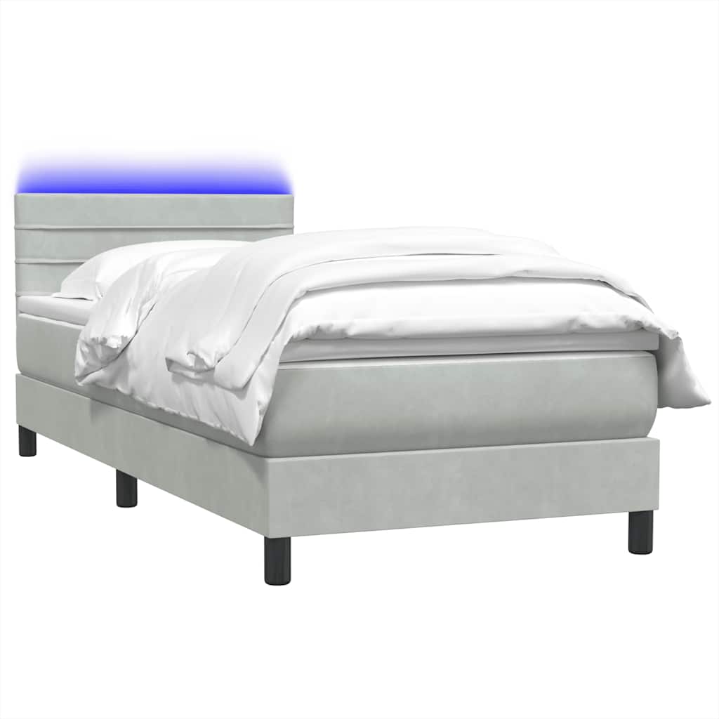 Sommier à lattes de lit et matelas et LED gris clair 80x210 cm velours - XIOS