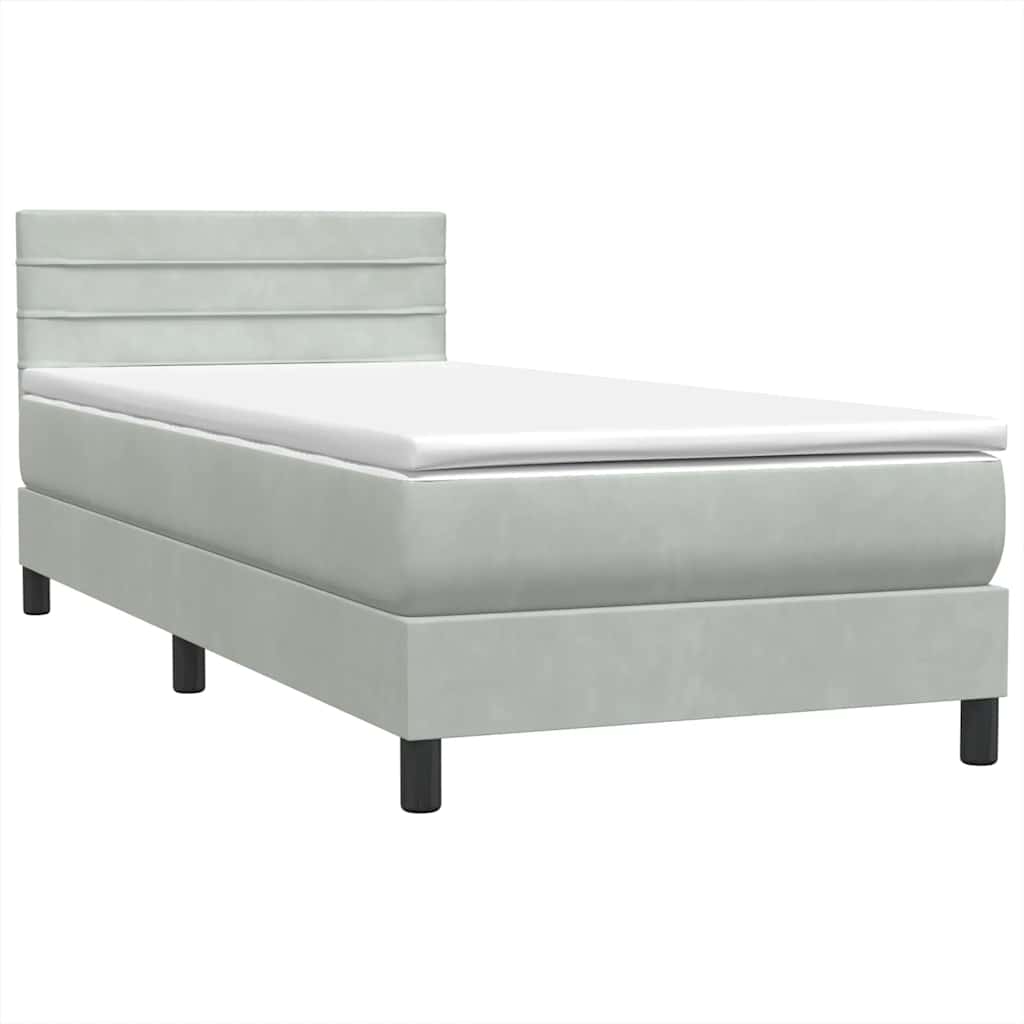 Sommier à lattes de lit et matelas et LED gris clair 80x210 cm velours - XIOS