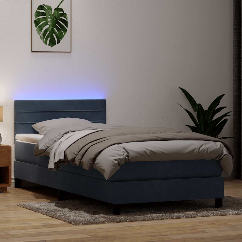 Sommier à lattes de lit et matelas et LED gris foncé 80x210 cm velours - XIOS