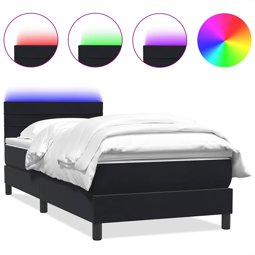 Sommier à lattes de lit avec matelas et LED noir 80x210 cm velours - XIOS