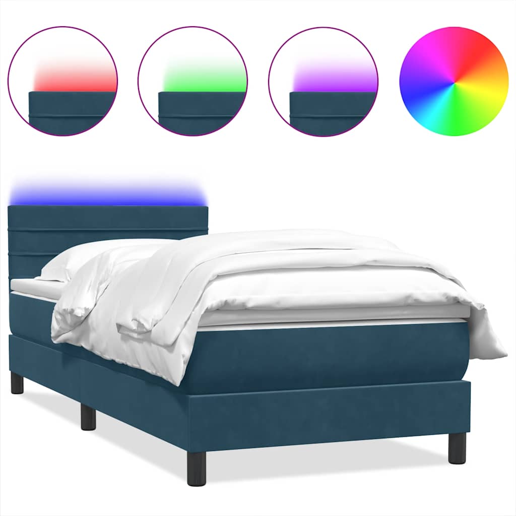 Sommier à lattes de lit et matelas et LED bleu foncé 80x210 cm velours - XIOS