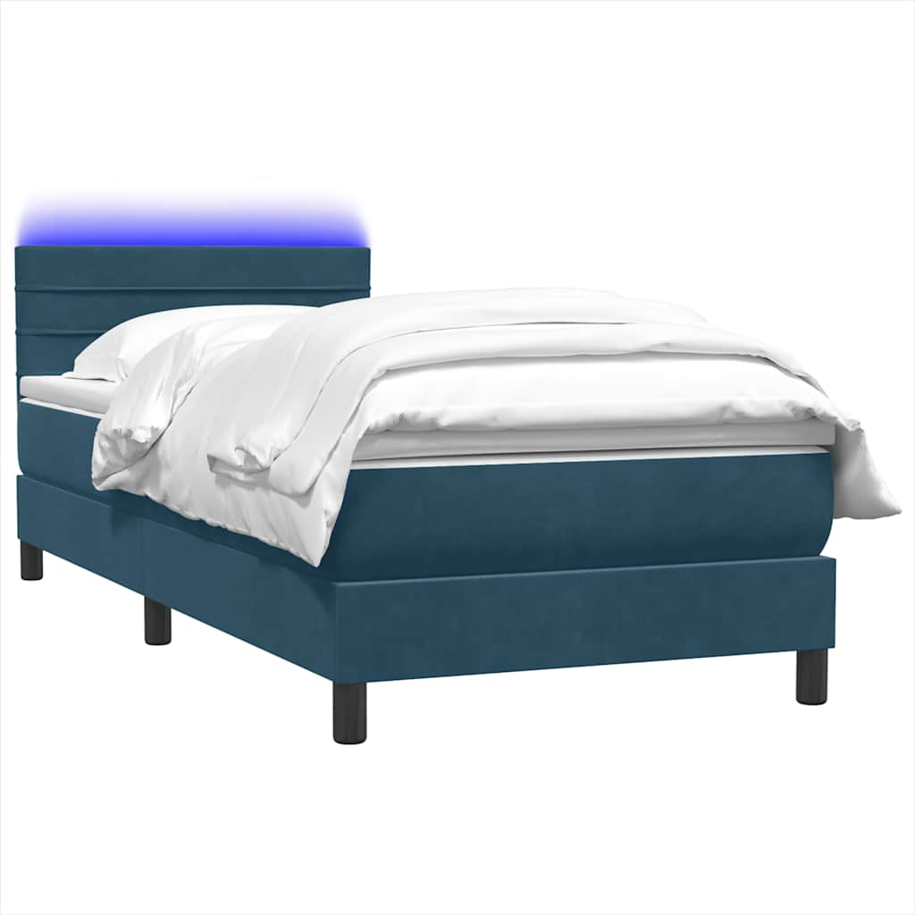 Sommier à lattes de lit et matelas et LED bleu foncé 80x210 cm velours - XIOS
