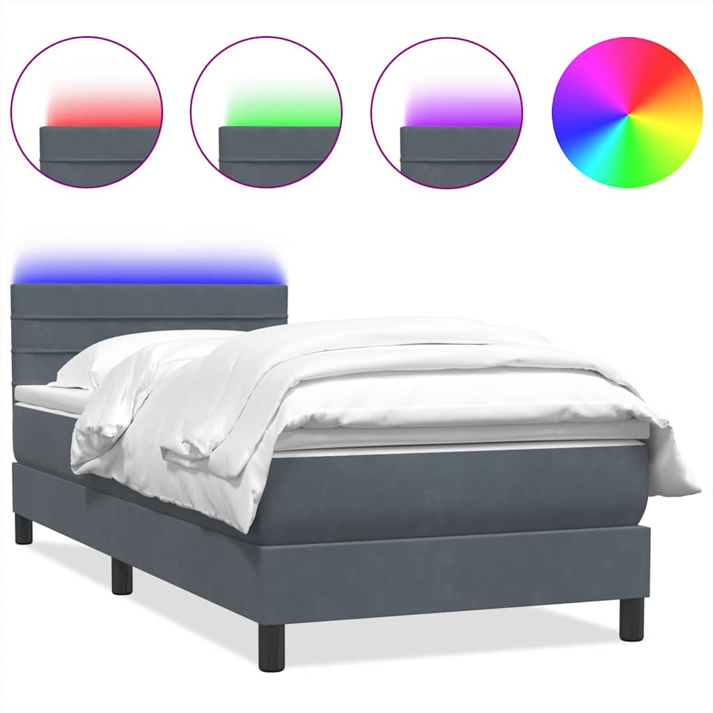 Sommier à lattes de lit et matelas et LED gris foncé 90x210 cm velours - XIOS