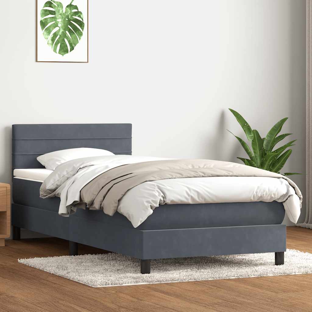 Sommier à lattes de lit et matelas et LED gris foncé 90x210 cm velours - XIOS