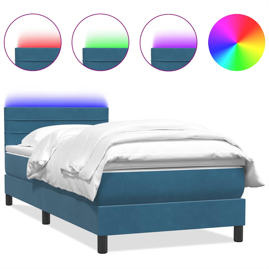 Sommier à lattes de lit et matelas et LED bleu foncé 90x210 cm velours - XIOS