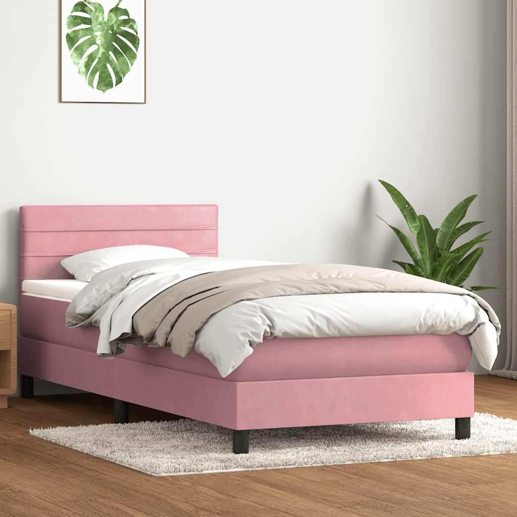 Sommier à lattes de lit avec matelas et LED rose 90x210 cm velours - XIOS