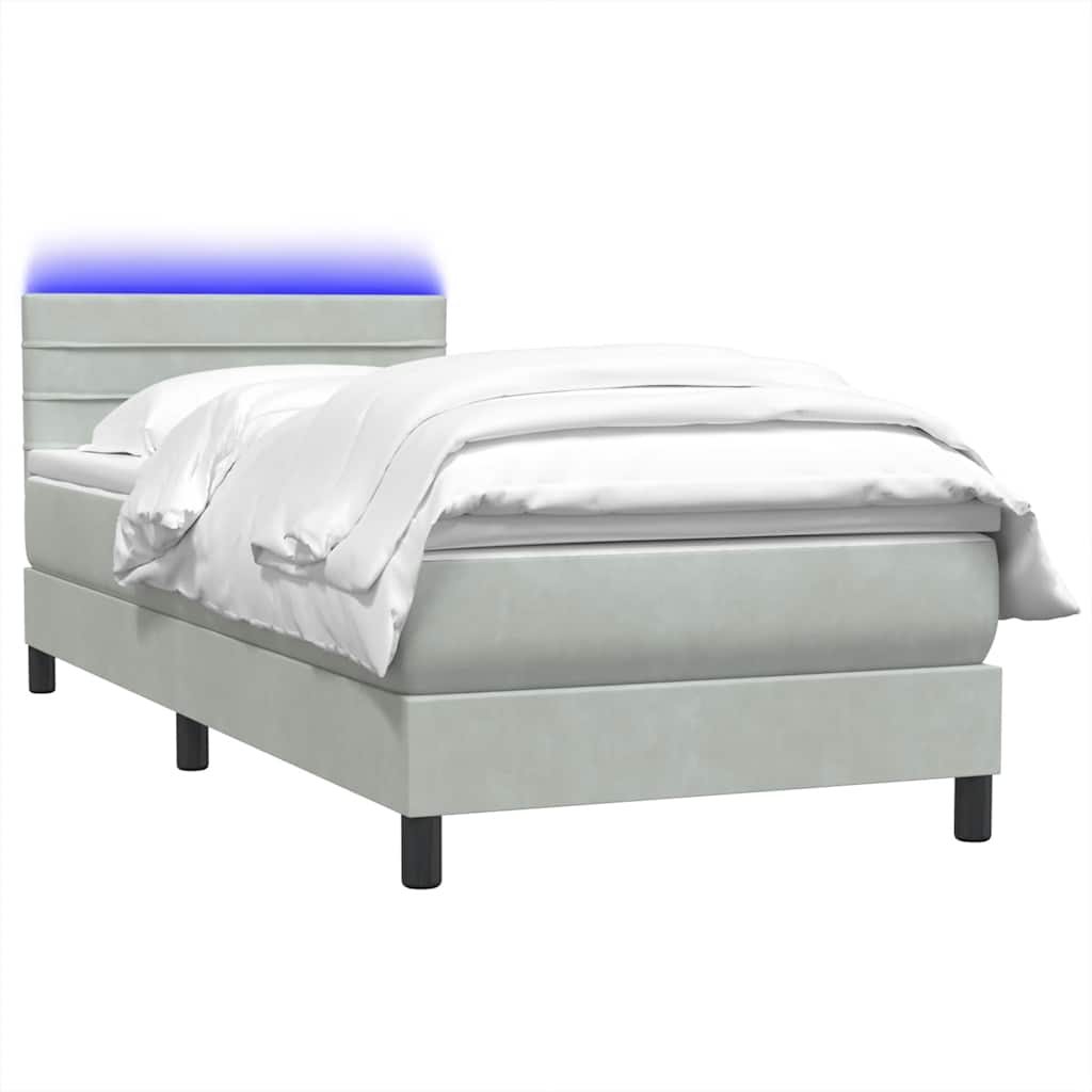 Sommier à lattes de lit et matelas et LED gris clair 100x210cm velours - XIOS