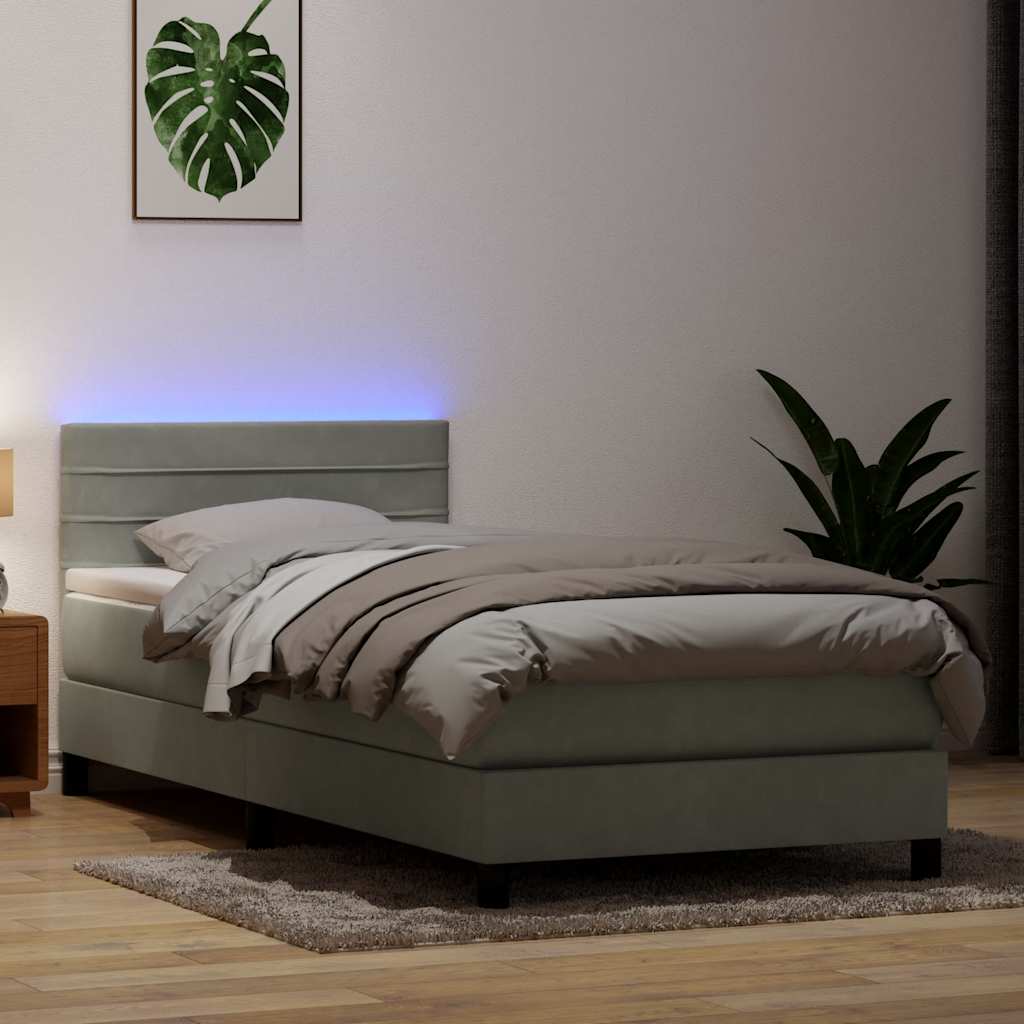 Sommier à lattes de lit et matelas et LED gris clair 100x210cm velours - XIOS