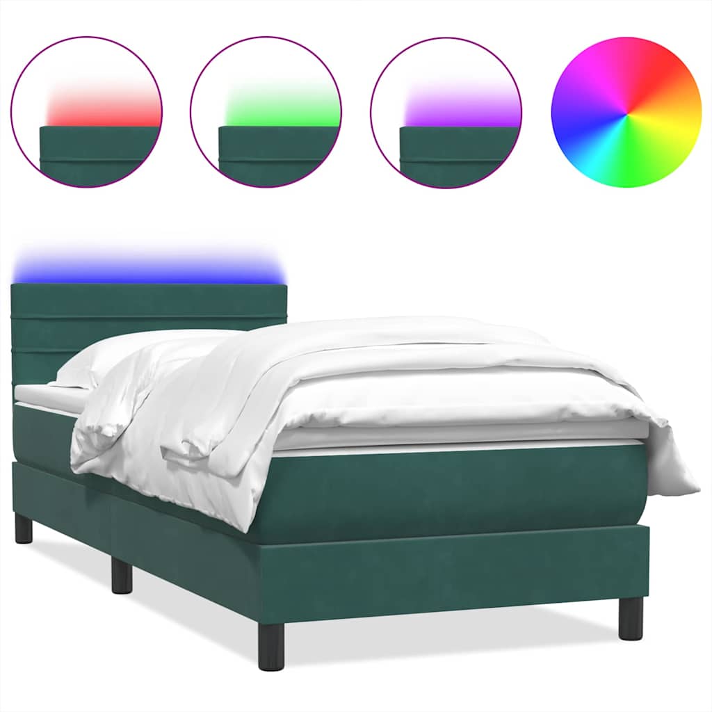 Sommier à lattes de lit et matelas et LED vert foncé 100x210cm velours - XIOS