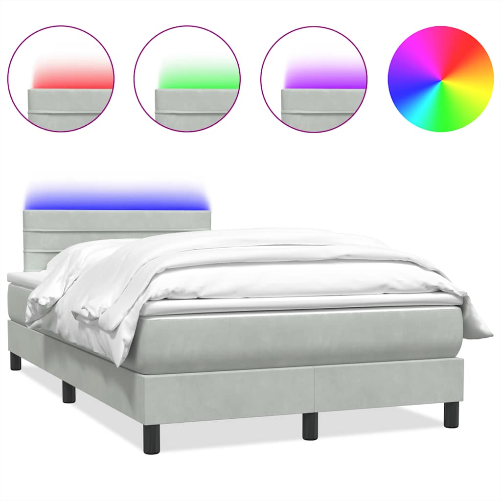 Sommier à lattes de lit et matelas et LED gris clair 120x210cm velours - XIOS