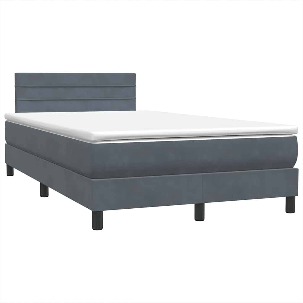 Sommier à lattes de lit et matelas et LED gris foncé 120x210cm velours - XIOS
