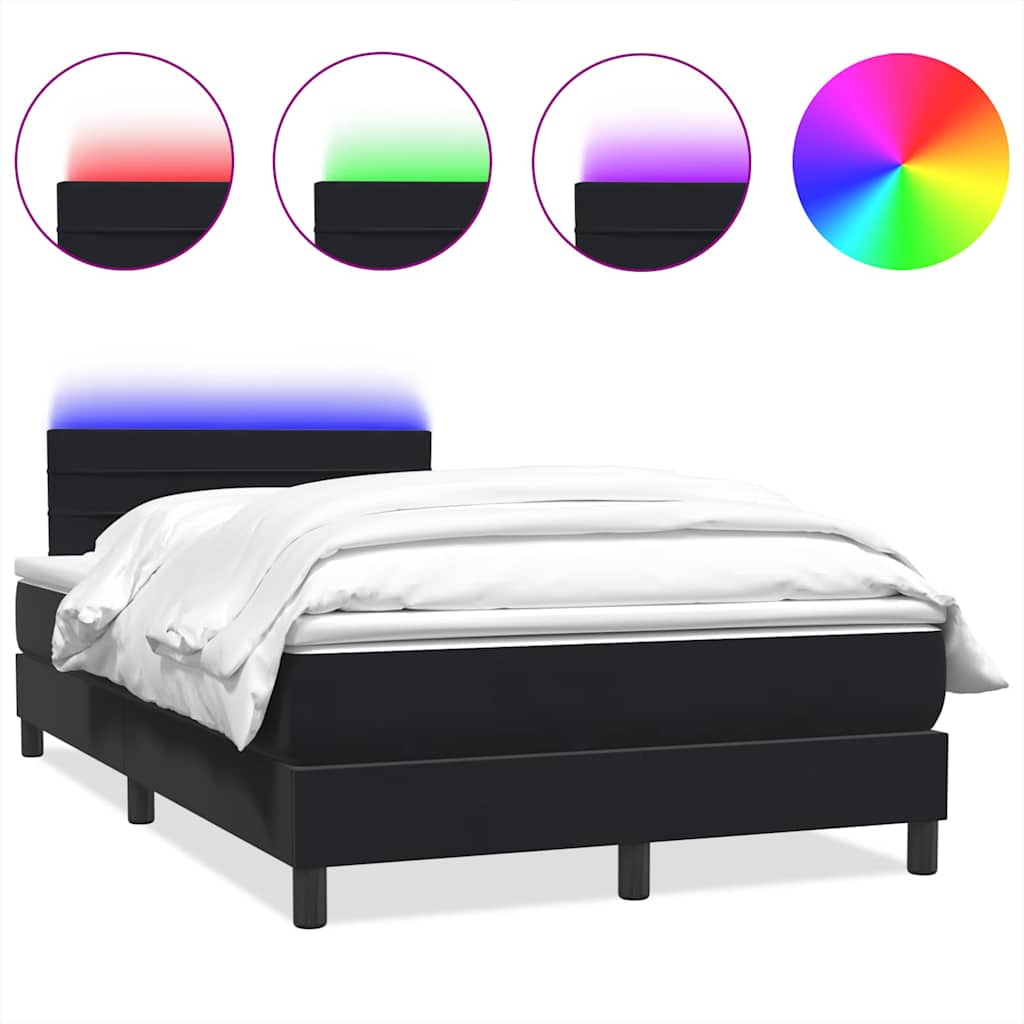 Sommier à lattes de lit avec matelas et LED noir 120x210 cm velours - XIOS
