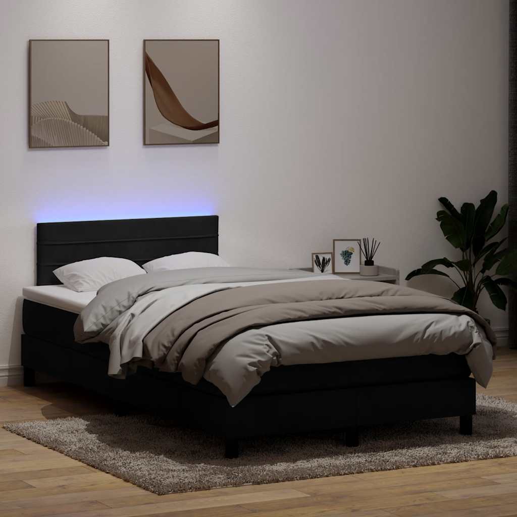 Sommier à lattes de lit avec matelas et LED noir 120x210 cm velours - XIOS