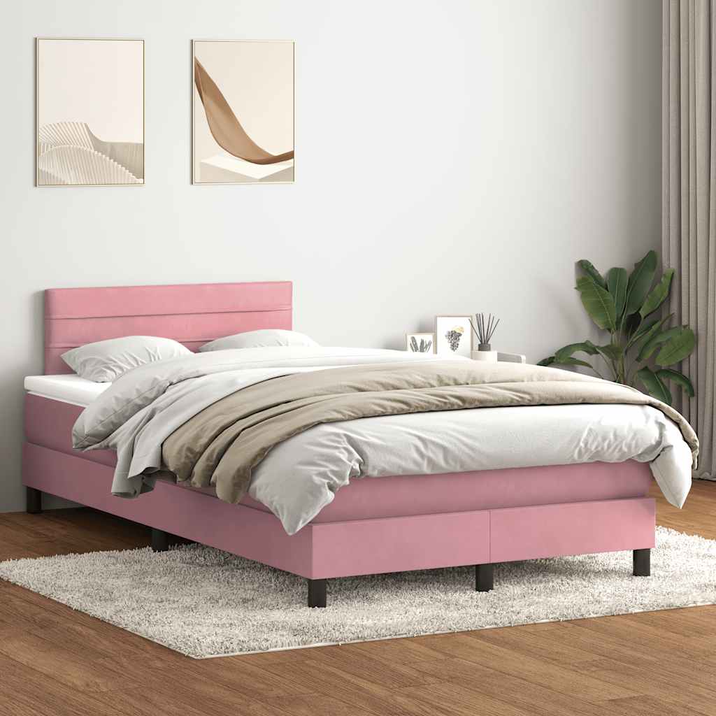 Sommier à lattes de lit avec matelas et LED rose 120x210 cm velours - XIOS