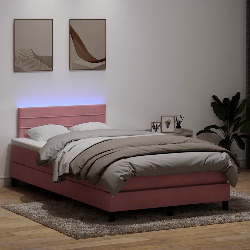 Sommier à lattes de lit avec matelas et LED rose 120x210 cm velours - XIOS