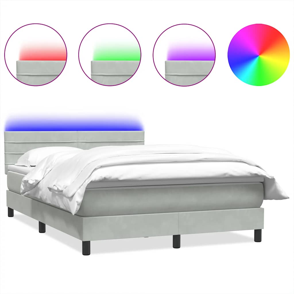 Sommier à lattes de lit et matelas et LED gris clair 140x210cm velours - XIOS