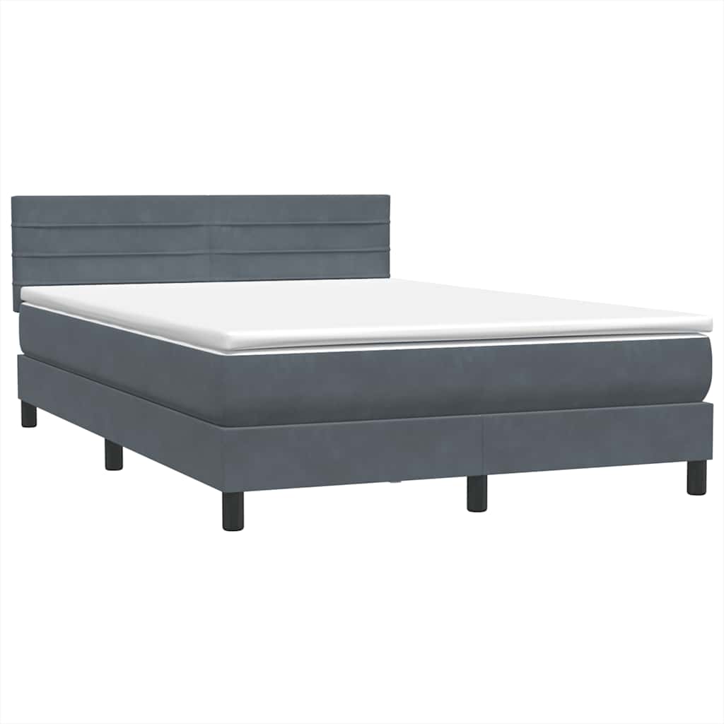Sommier à lattes de lit et matelas et LED gris foncé 140x210cm velours - XIOS