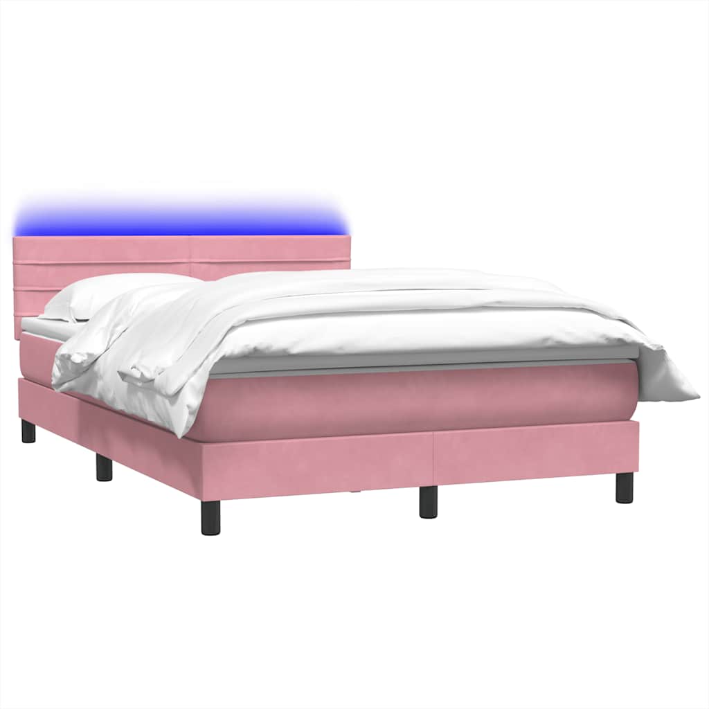 Sommier à lattes de lit avec matelas et LED rose 140x210 cm velours - XIOS