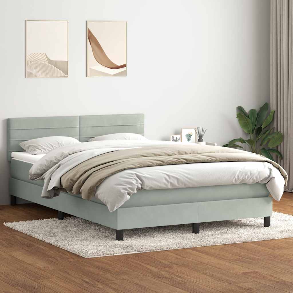 Sommier à lattes de lit et matelas et LED gris clair 160x210cm velours - XIOS