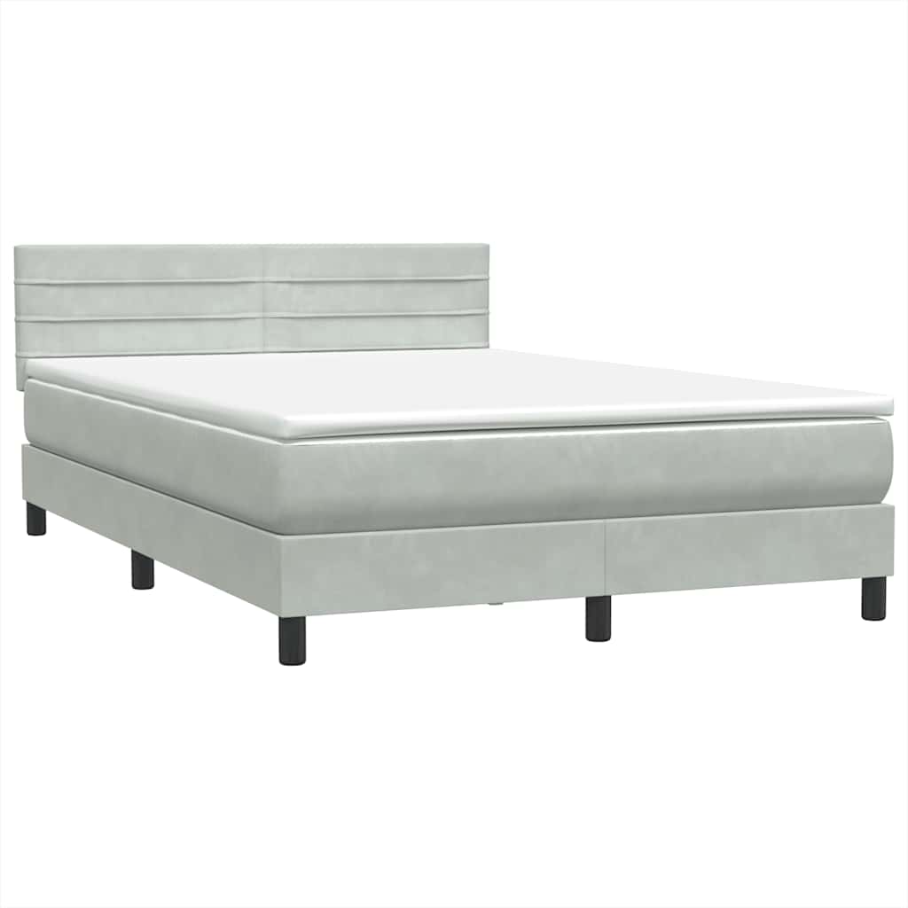 Sommier à lattes de lit et matelas et LED gris clair 160x210cm velours - XIOS
