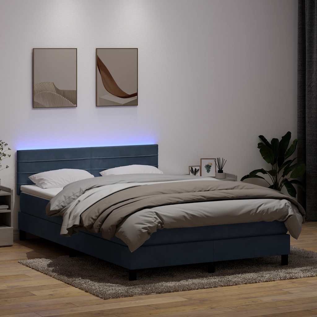 Sommier à lattes de lit et matelas et LED gris foncé 160x210cm velours - XIOS
