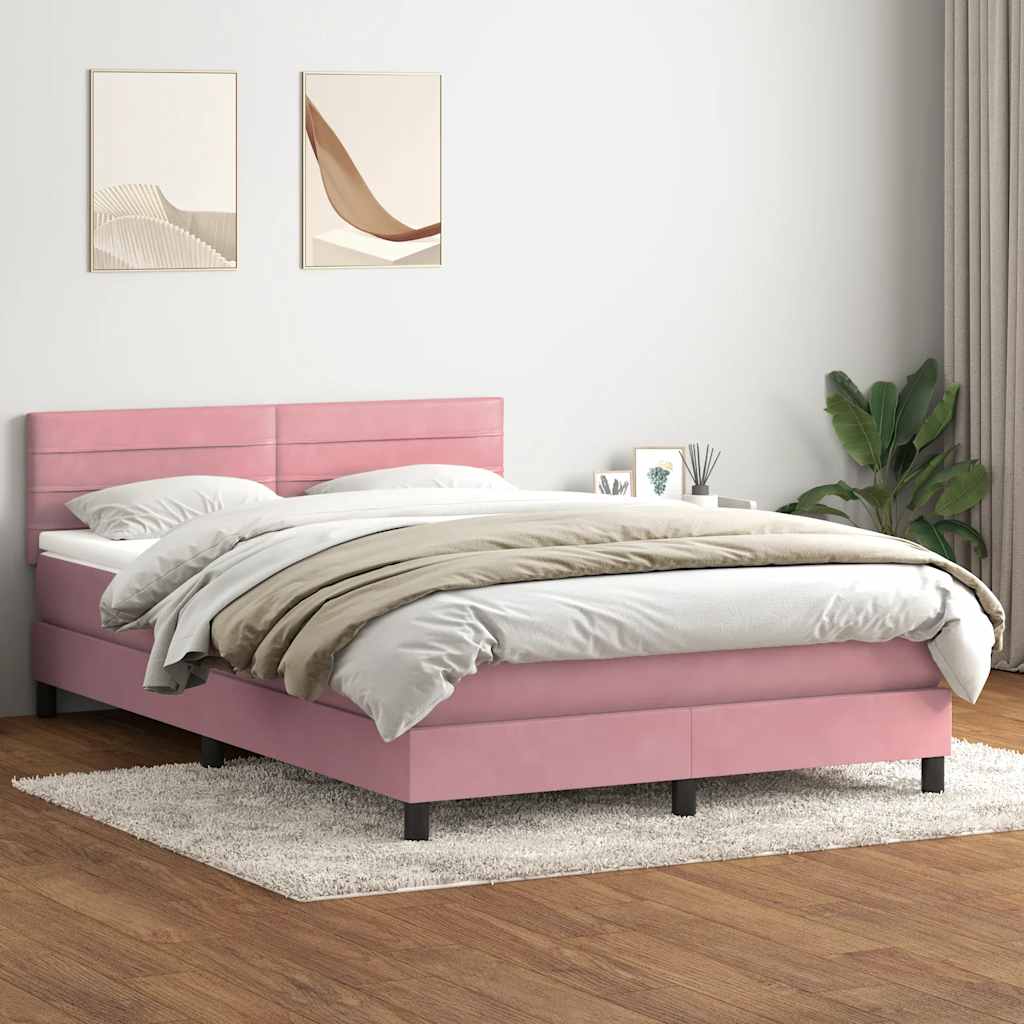 Sommier à lattes de lit avec matelas et LED rose 160x210 cm velours - XIOS