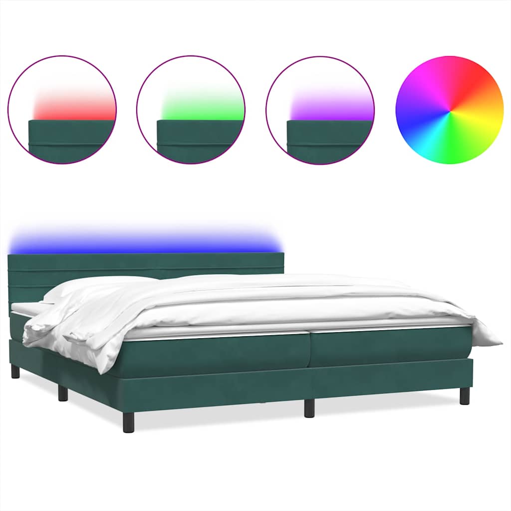 Sommier à lattes de lit et matelas et LED vert foncé 180x210cm velours - XIOS