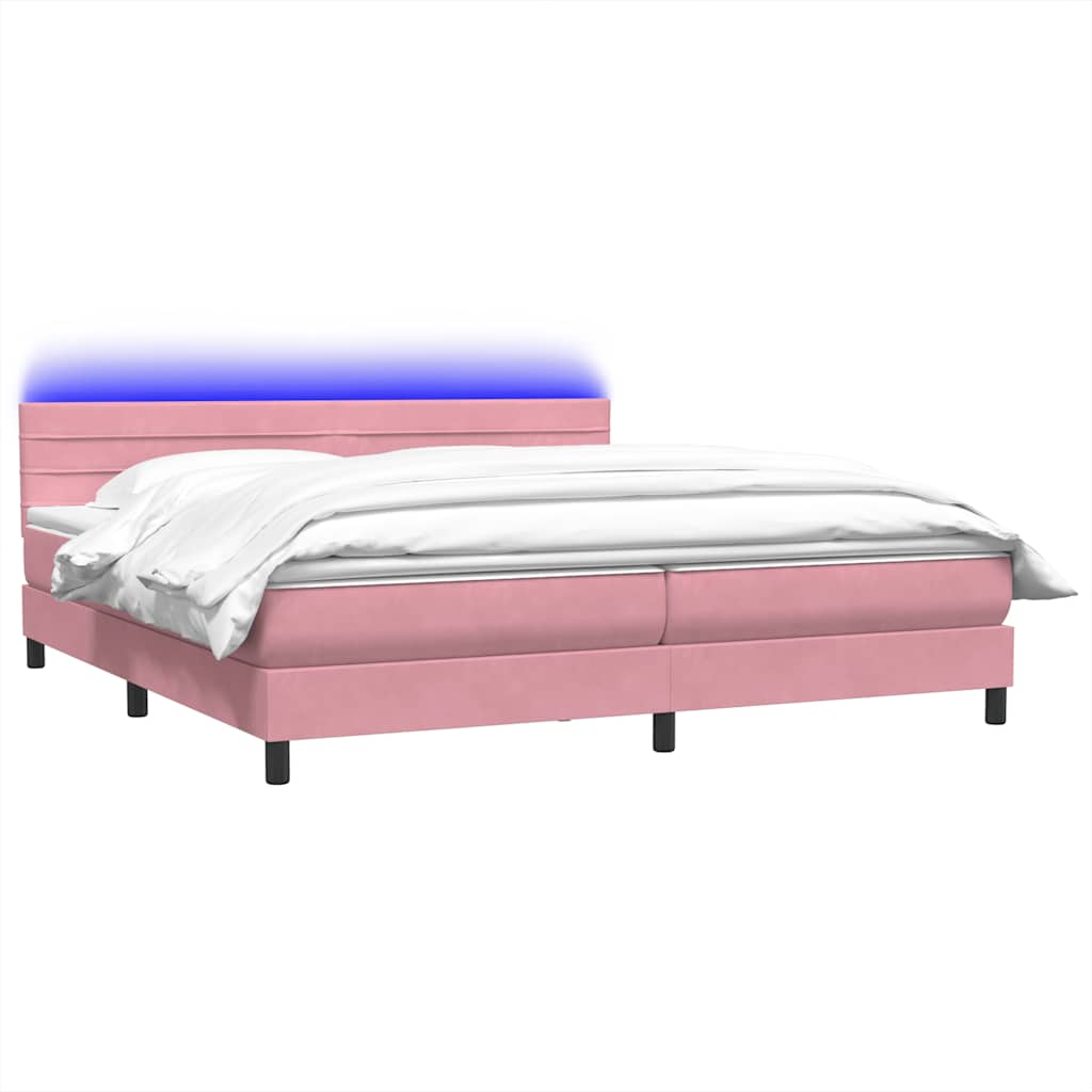 Sommier à lattes de lit avec matelas et LED rose 180x210 cm velours - XIOS