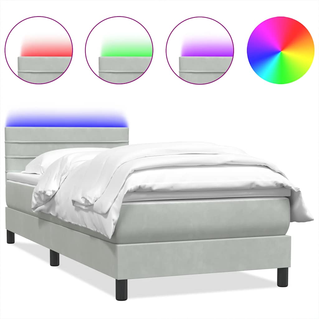 Sommier à lattes de lit et matelas et LED gris clair 80x220 cm velours - XIOS
