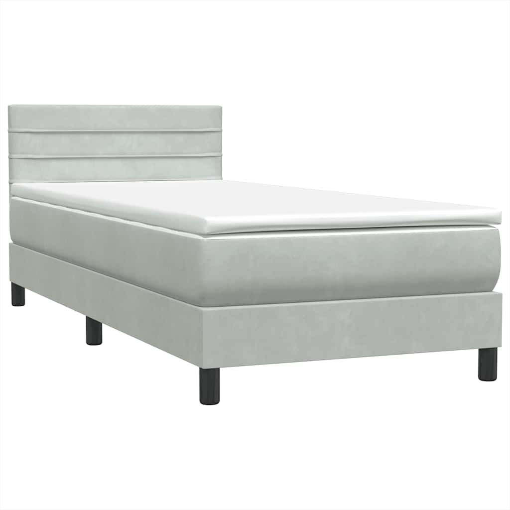 Sommier à lattes de lit et matelas et LED gris clair 80x220 cm velours - XIOS