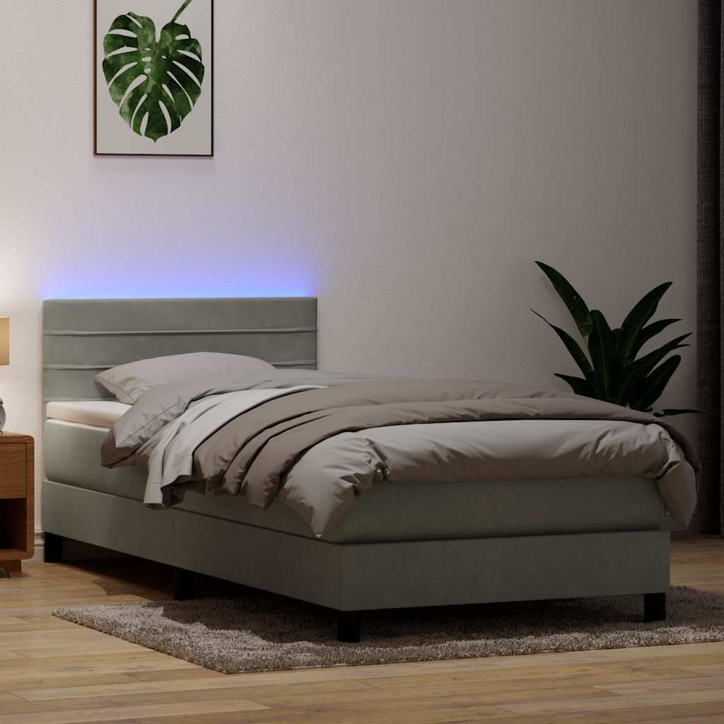 Sommier à lattes de lit et matelas et LED gris clair 80x220 cm velours - XIOS