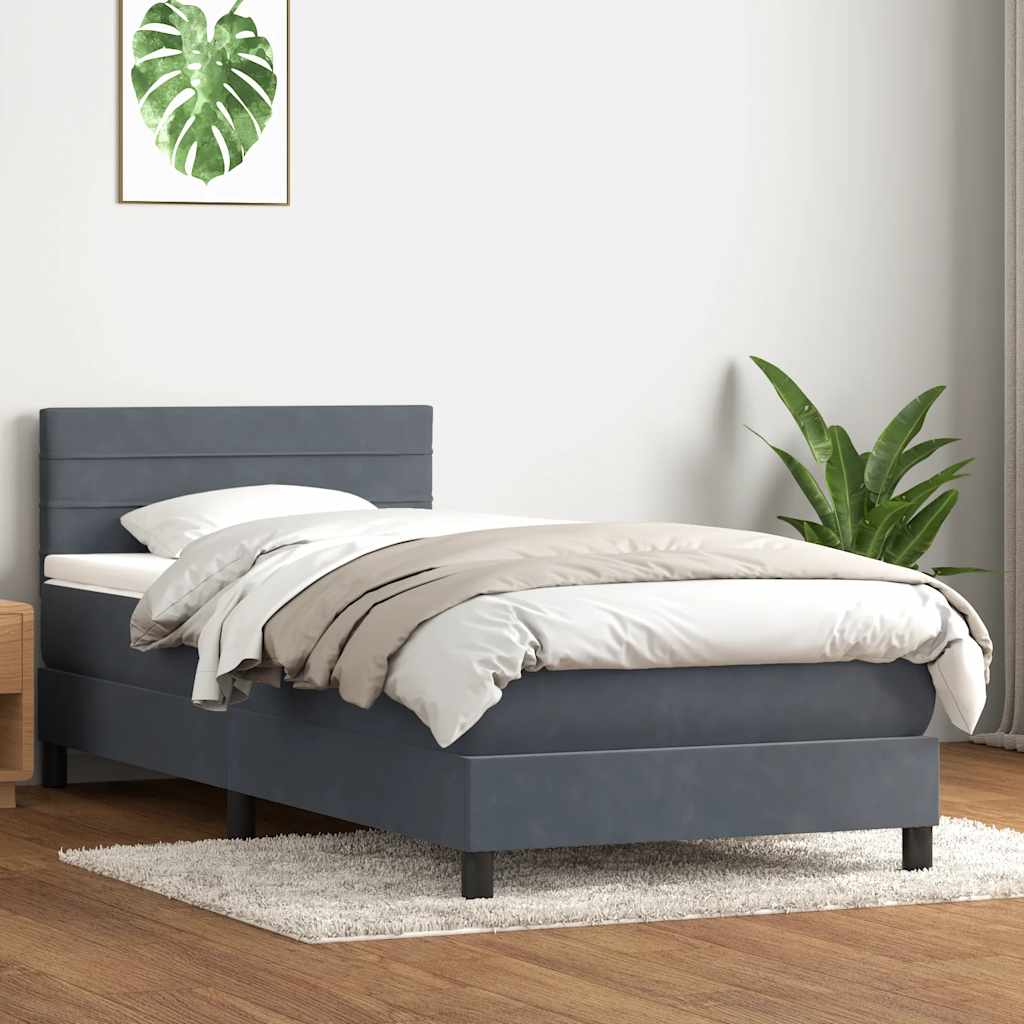 Sommier à lattes de lit et matelas et LED gris foncé 80x220 cm velours - XIOS