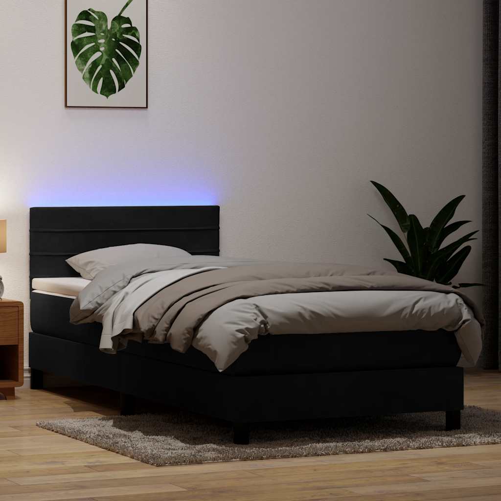 Sommier à lattes de lit avec matelas et LED noir 80x220 cm velours - XIOS