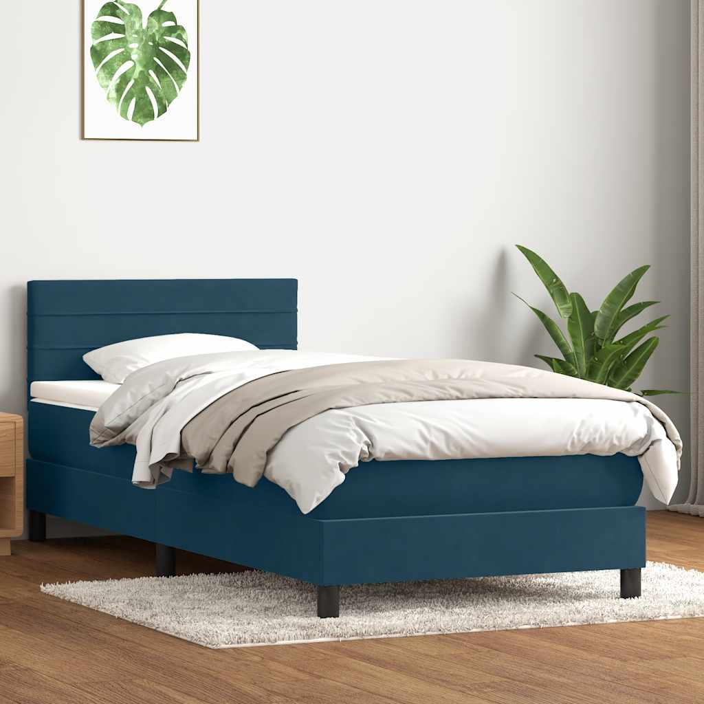 Sommier à lattes de lit et matelas et LED bleu foncé 80x220 cm velours - XIOS