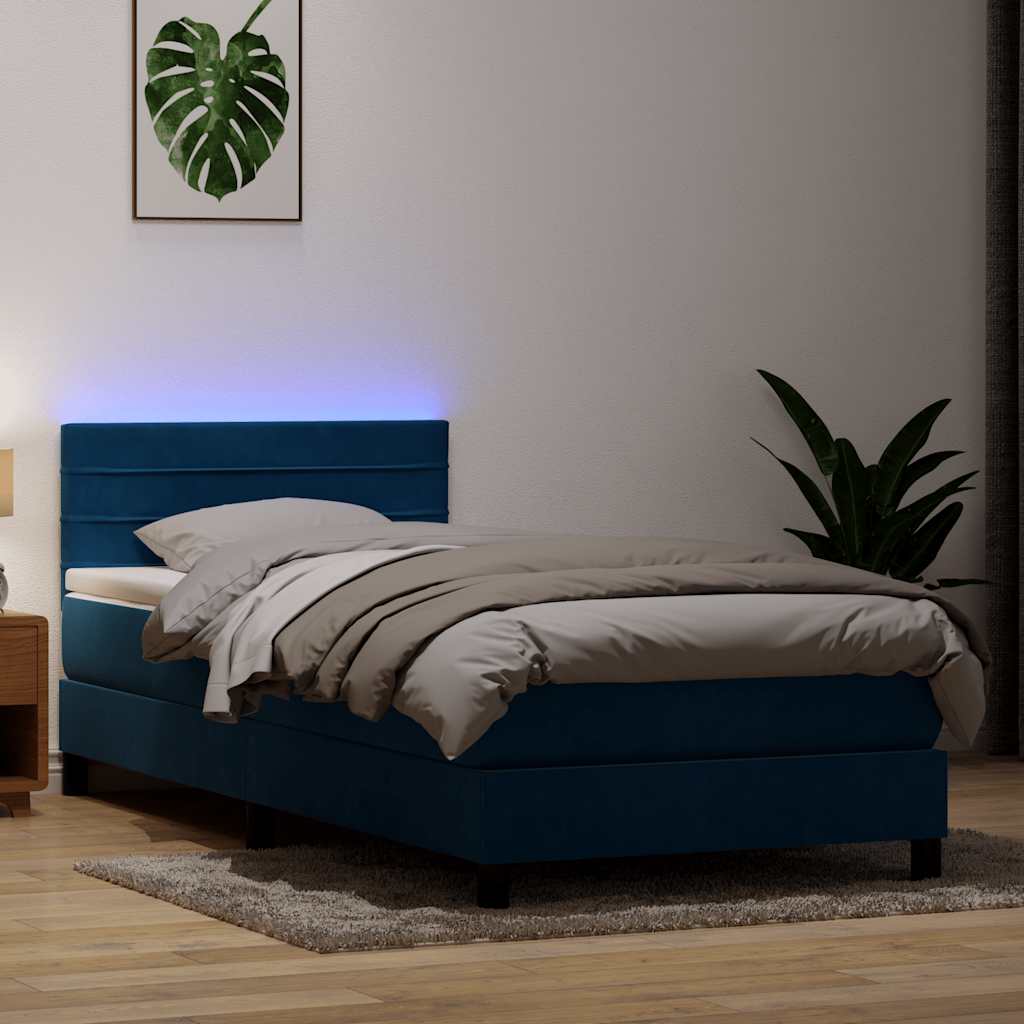 Sommier à lattes de lit et matelas et LED bleu foncé 80x220 cm velours - XIOS