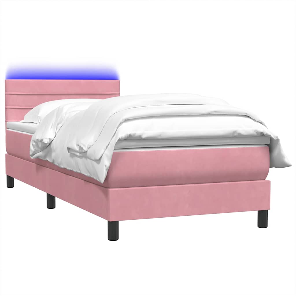 Sommier à lattes de lit avec matelas et LED rose 80x220 cm velours