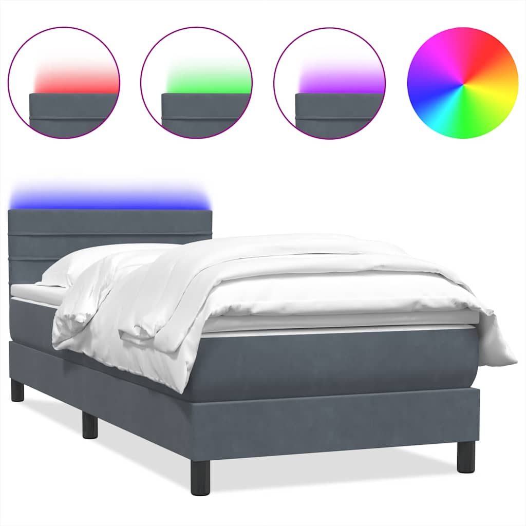 Sommier à lattes de lit et matelas et LED gris foncé 90x220 cm velours - XIOS