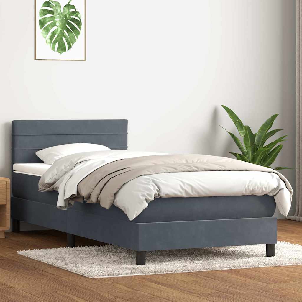 Sommier à lattes de lit et matelas et LED gris foncé 90x220 cm velours - XIOS
