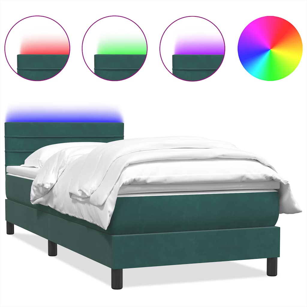 Sommier à lattes de lit et matelas et LED vert foncé 90x220 cm velours - XIOS