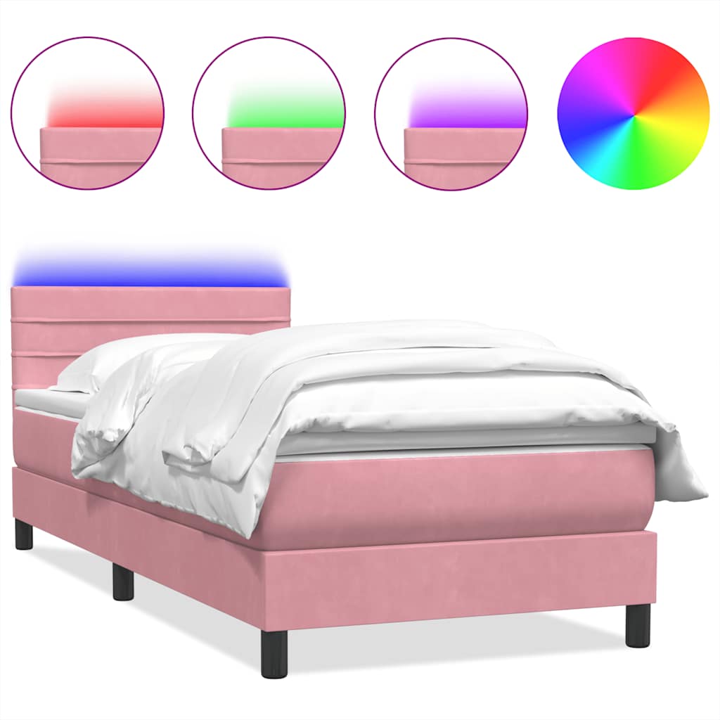 Sommier à lattes de lit avec matelas et LED rose 90x220 cm velours - XIOS