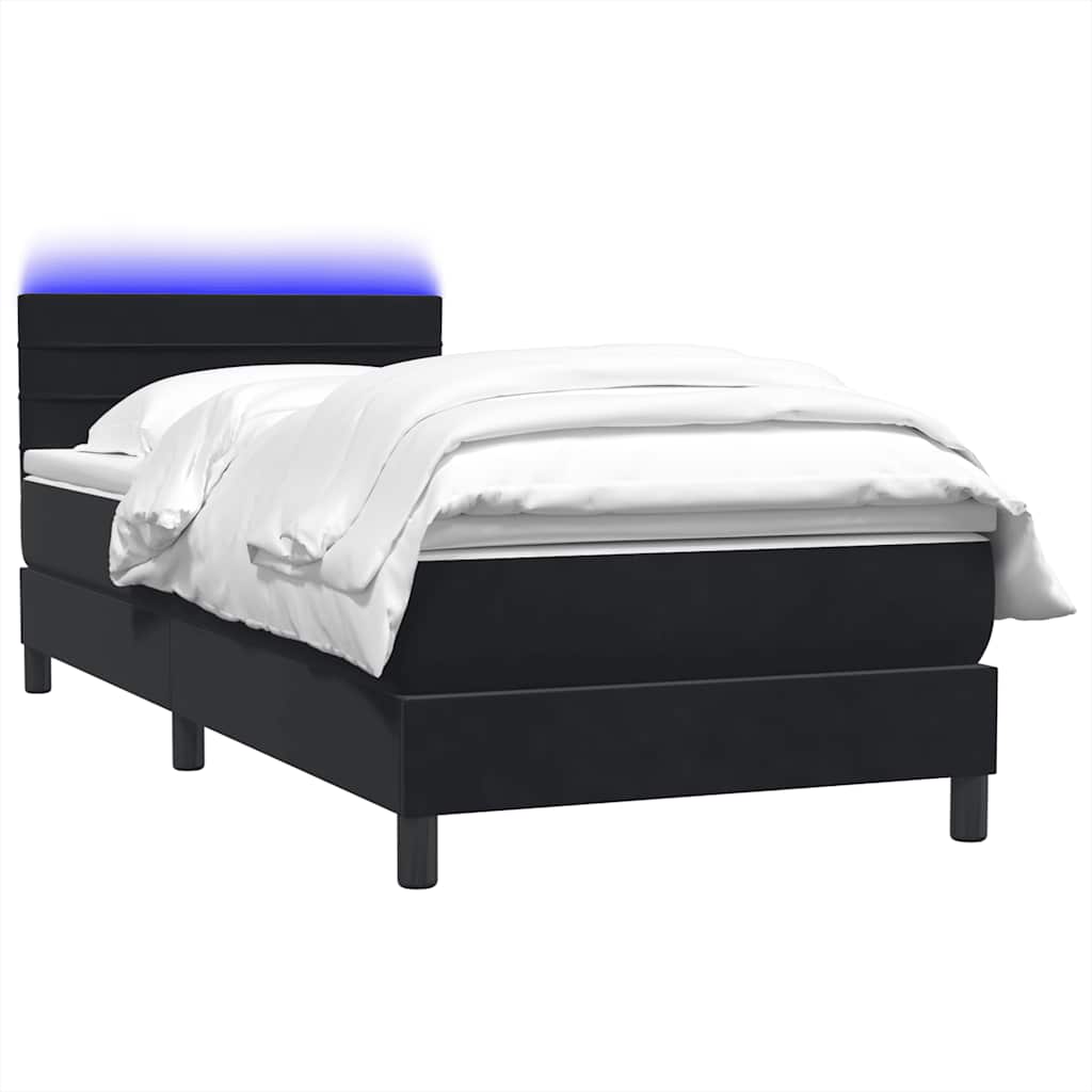 Sommier à lattes de lit avec matelas et LED noir 100x220 cm velours - XIOS