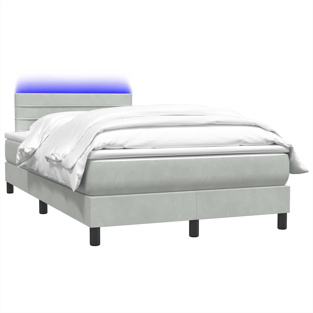 Sommier à lattes de lit et matelas et LED gris clair 120x220cm velours - XIOS