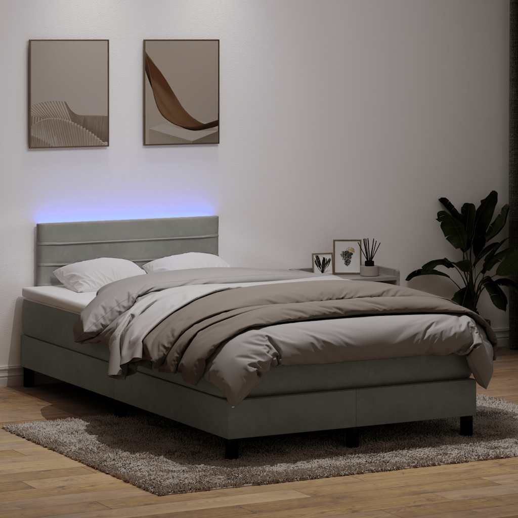 Sommier à lattes de lit et matelas et LED gris clair 120x220cm velours - XIOS