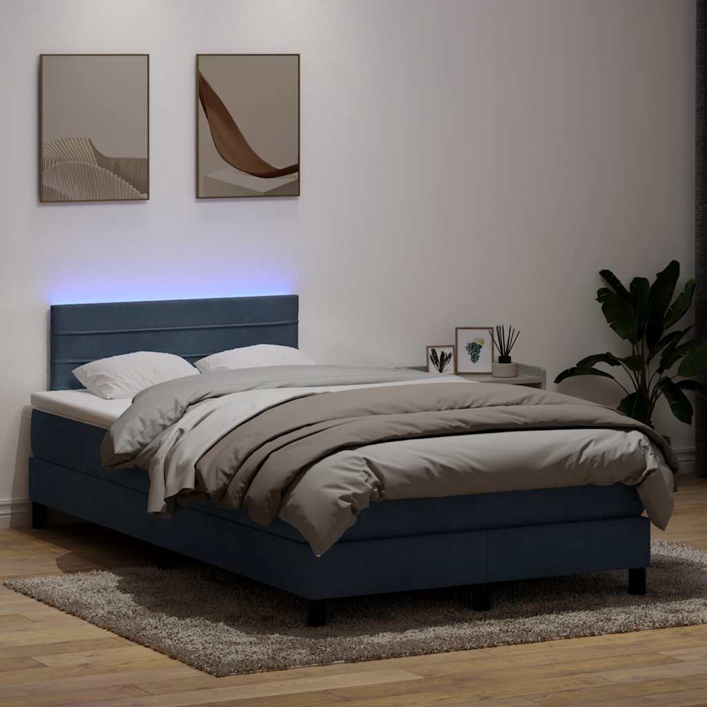 Sommier à lattes de lit et matelas et LED gris foncé 120x220cm velours - XIOS