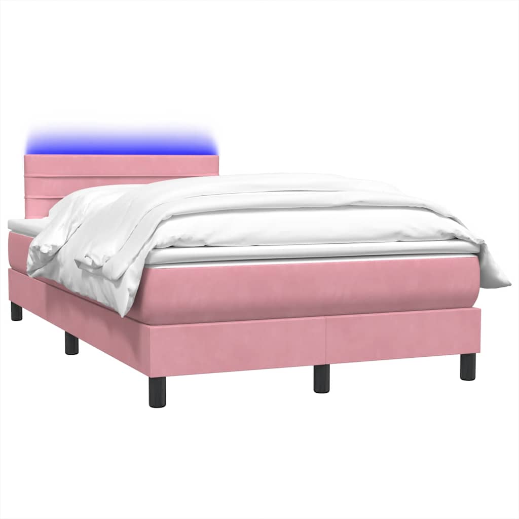 Sommier à lattes de lit avec matelas et LED rose 120x220 cm velours - XIOS