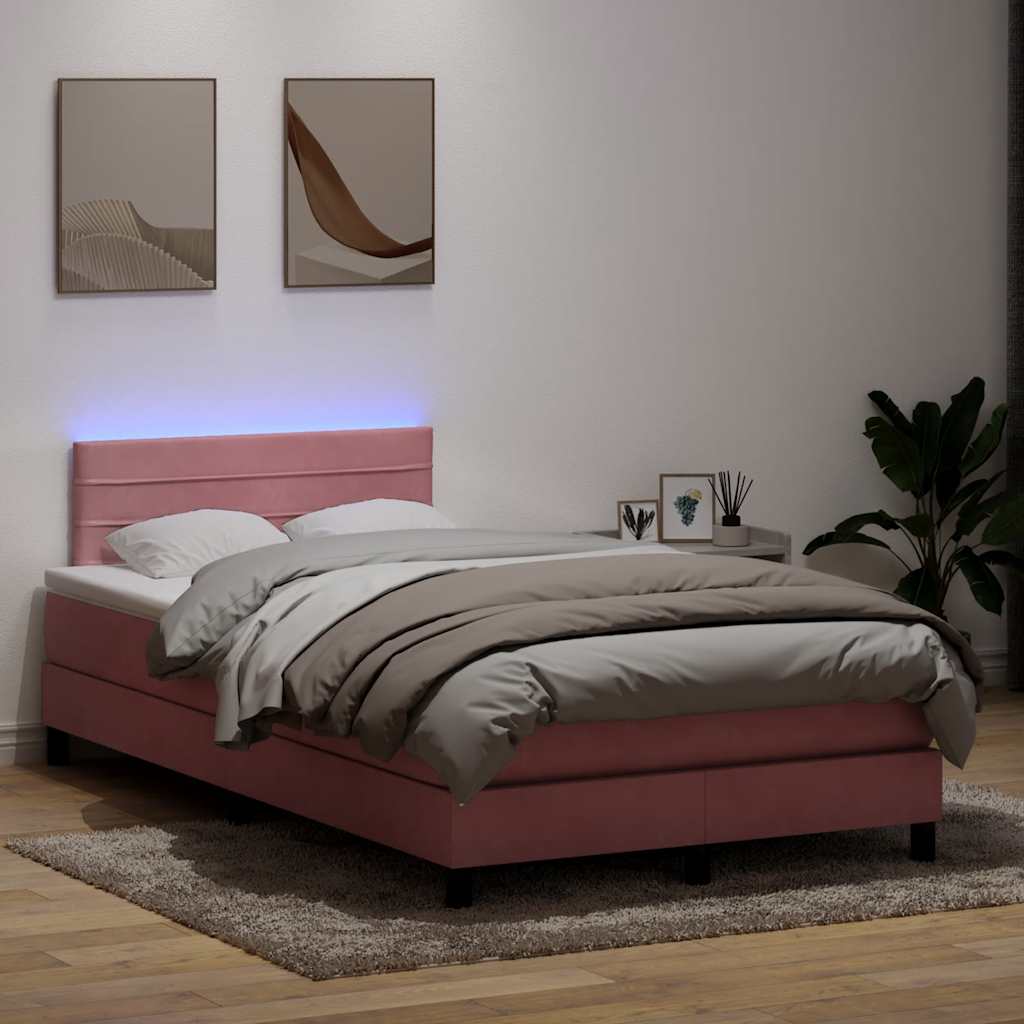 Sommier à lattes de lit avec matelas et LED rose 120x220 cm velours - XIOS